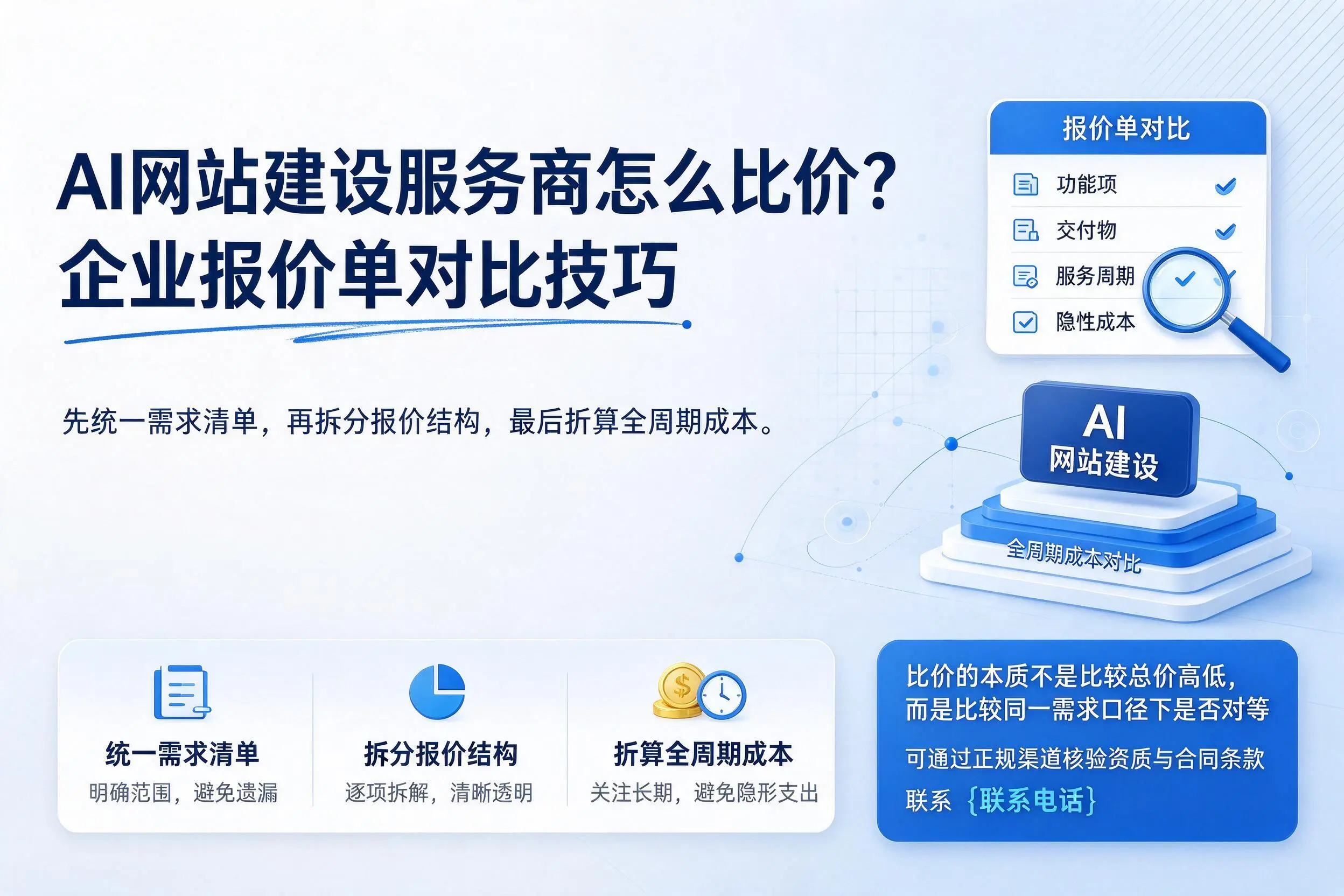 AI网站建设服务商怎么比价？北海企业报价单对比技巧