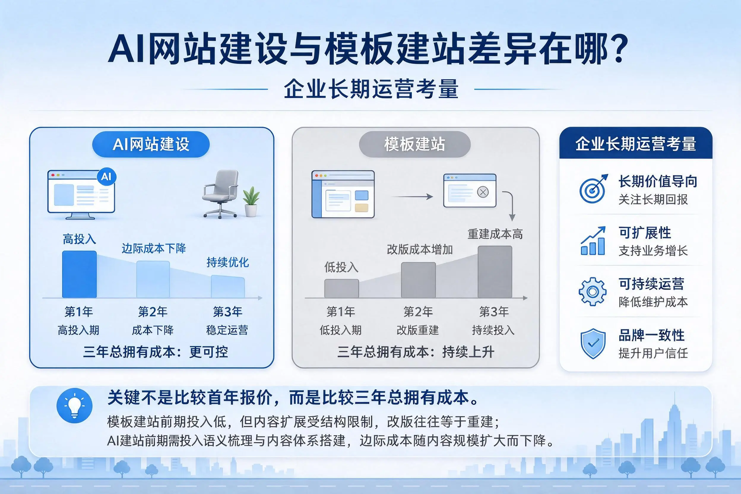AI网站建设与模板建站差异在哪?北海企业长期运营考量